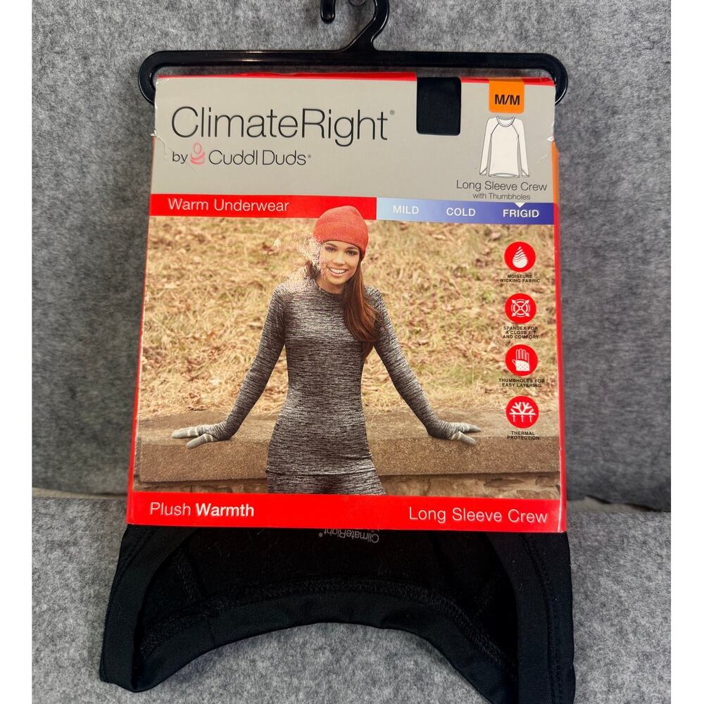 ClimateRight Cuddl Duds Plush Warmth Long Sleeve Thermal Top Black Medium NIP